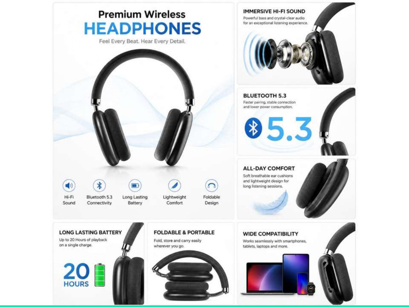 Ovista Wireless Bluetooth Headphones with Hi-Fi SoundOH148