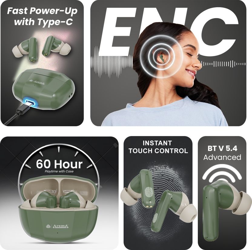 Aroma TWS4 V5.4 Upto 60Hr Playtime*, ENC, Dual Paring, Fast - Image 2