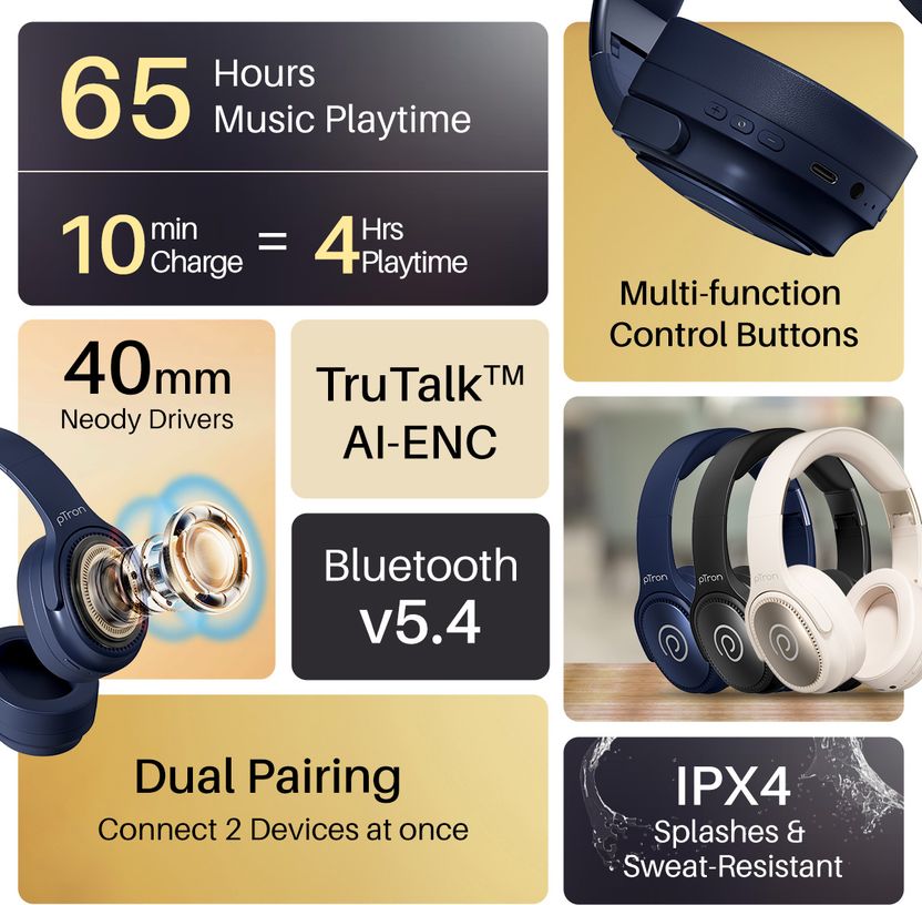 PTron Studio Pro Wireless Headphones - Image 2