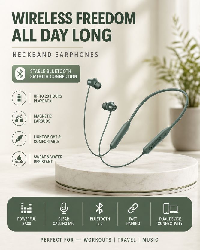 myxes M60 Bluetooth Neckband with 50H Playtime & Dual Pairing Blu...more - Image 3
