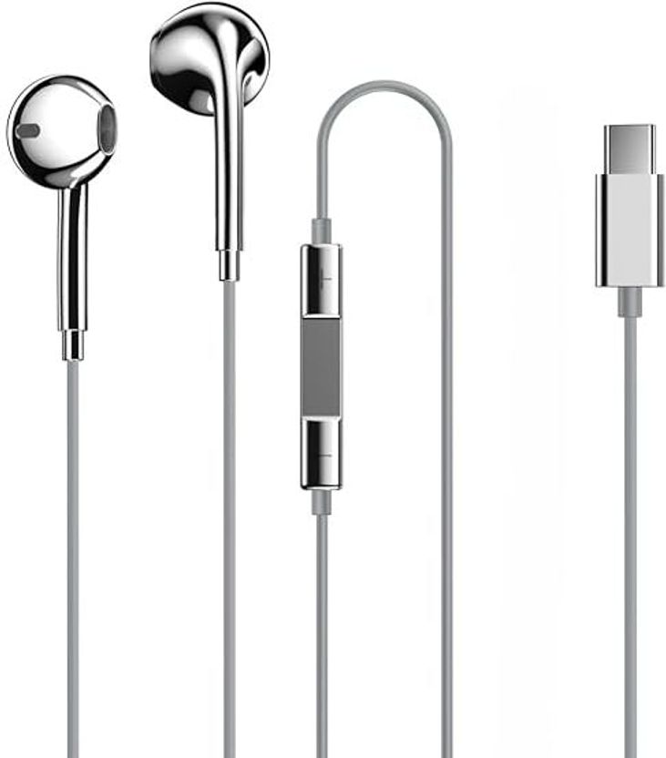 TARANHARI Type C Silver Chrome Wired Earphones - Image 1