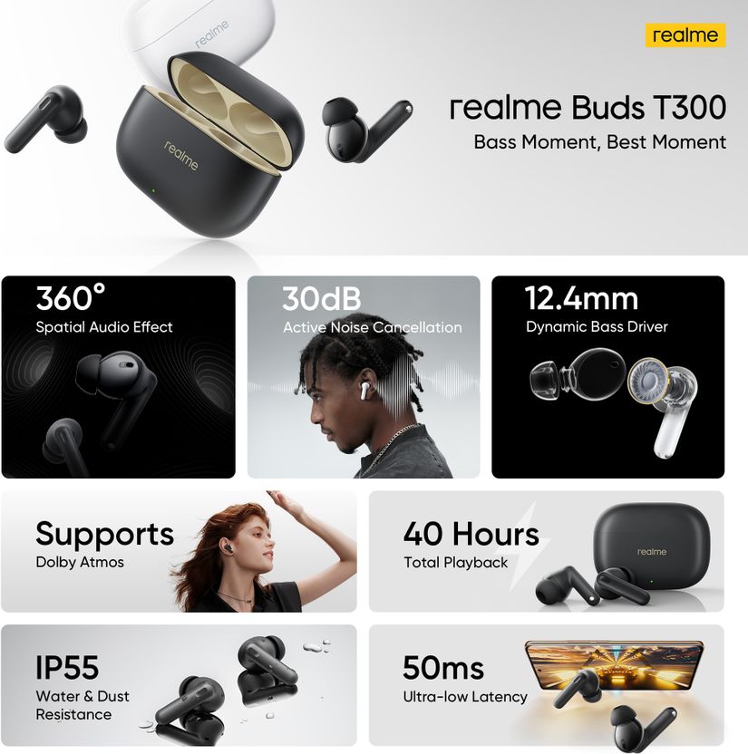 realme Buds T300 with 12.4mm Driver, 30dB ANC - Image 2