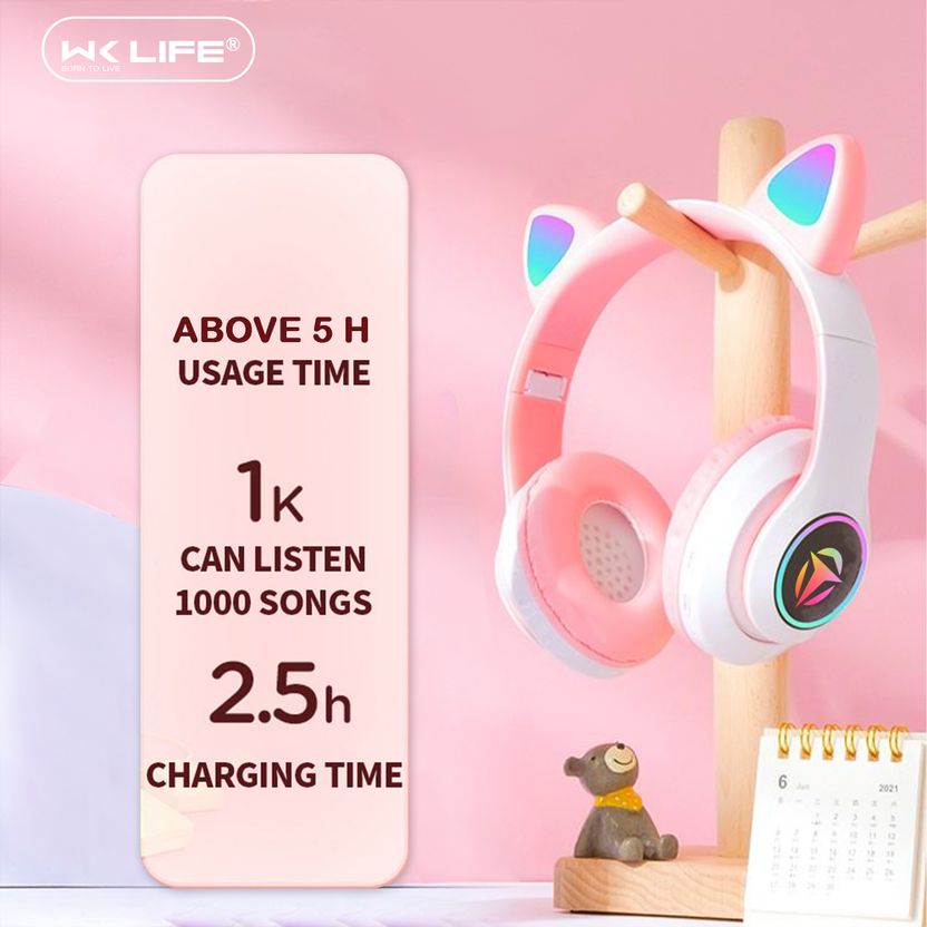 Wk Life 5.0 Kids Bluetooth Headset Pink - Image 4