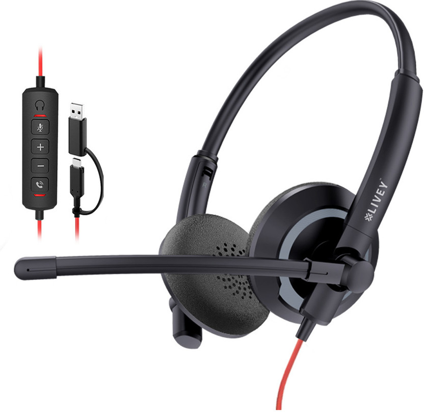 LIVEY Audixa 410DMC Plus Wired USB Headset, USB-C + USB-A, Dual