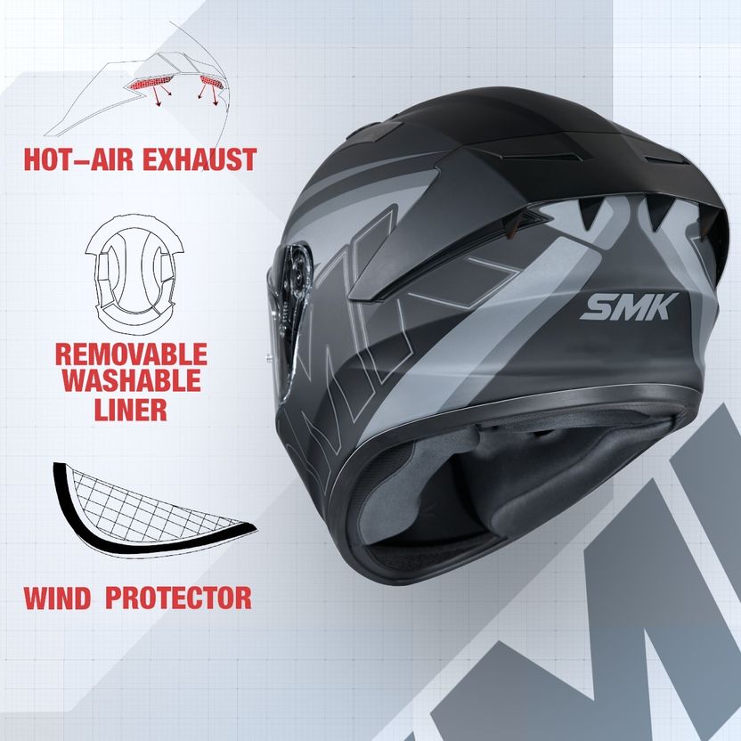 SMK Stellar Motorbike Helmet (Grey, Black) - Image 3