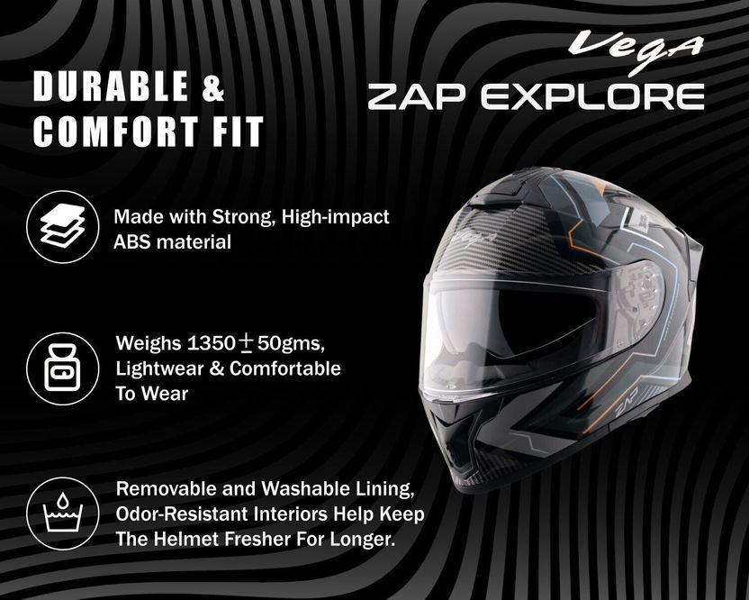 VEGA Zap Explore D/V Motorbike Helmet (Black Grey) - Image 3