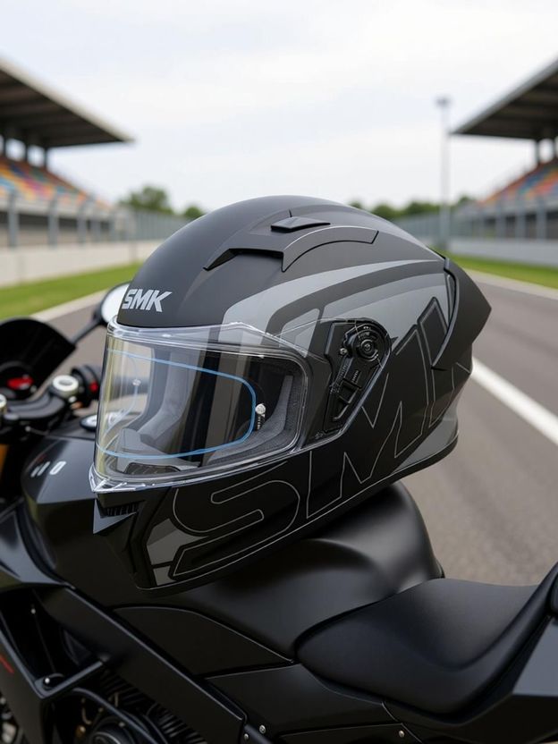 SMK Stellar Motorbike Helmet (Grey, Black) - Image 4