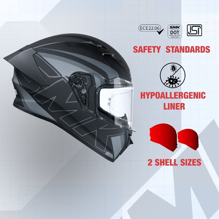SMK Stellar Motorbike Helmet (Grey, Black) - Image 7