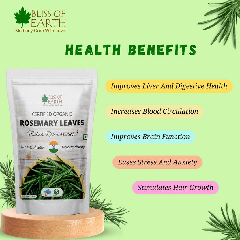 Bliss of Earth Dried Rosemary Leaves Rosmarinus Officinalis Great for Tea Cooking Hair & Memory