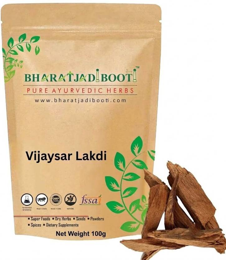 BHARAT JADI BOOTI Vijaysar Lakdi 100g – Raw Indian Kino Tree Wood Chips for Blood Sugar