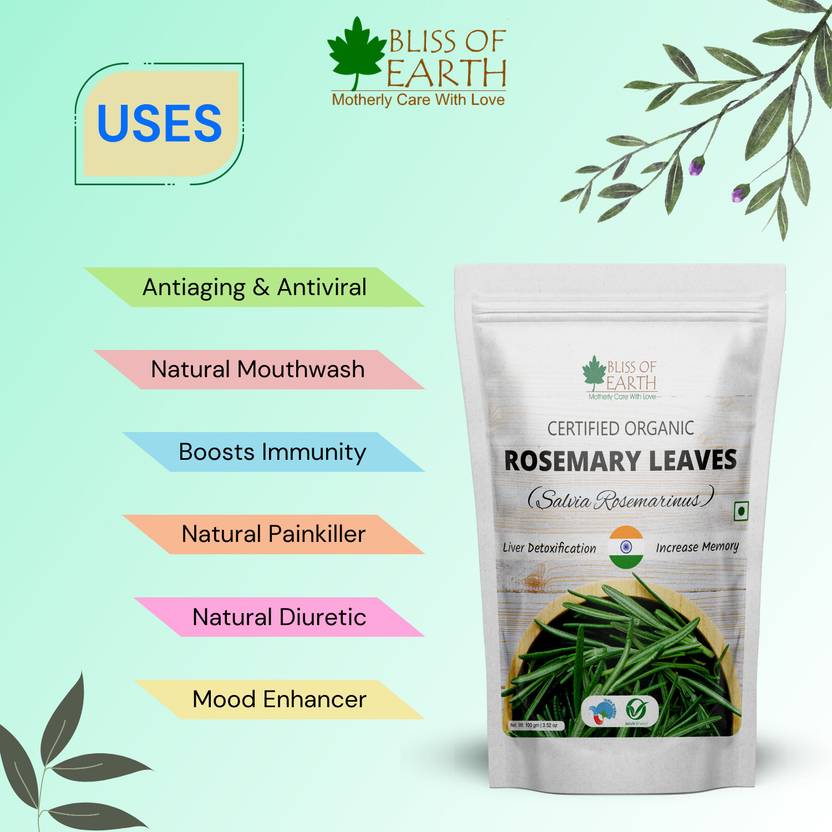 Bliss of Earth Dried Rosemary Leaves Rosmarinus Officinalis Great for Tea Cooking Hair & Memory