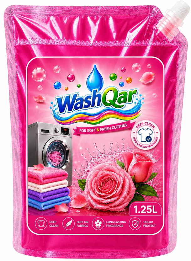 WashQar Front & Top Load Rose Fragrance, Soft & Fresh Clothes