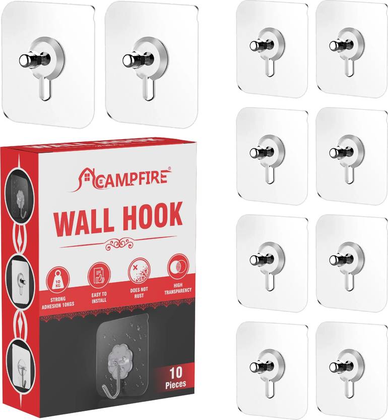 Campfire Strong Adhesive Sticky Hook For Kitchen & Bathroom(Do Not Stick On Painted wall) Hook Rail 10