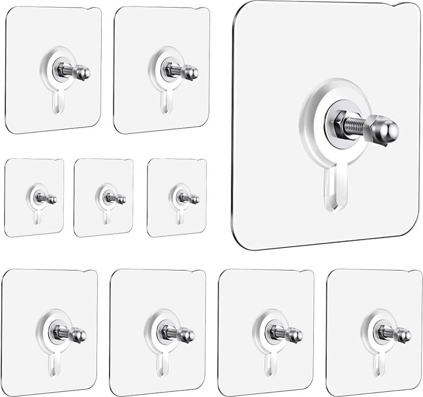 BLOSMOS Adhesive Wall Door Sticky Hanger Holder for Kitchen, Bathroom Hook 10