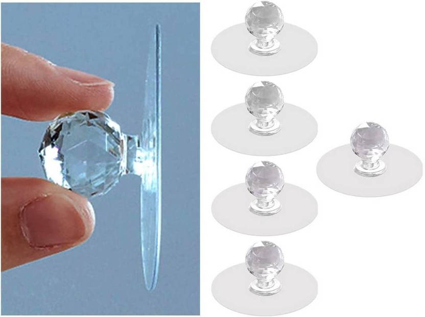 ABINKO Self-Adhesive Drill Free Self-Stick Push Pull Helper,Diamond Crystal Shaped Knob Hook 5