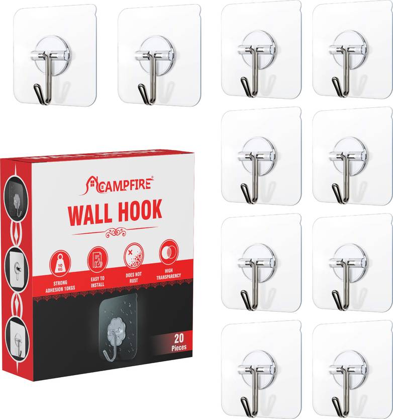 Campfire Strong Adhesive Sticky Hook For Kitchen & Bathroom(Do Not Stick On Painted wall) Hook 10