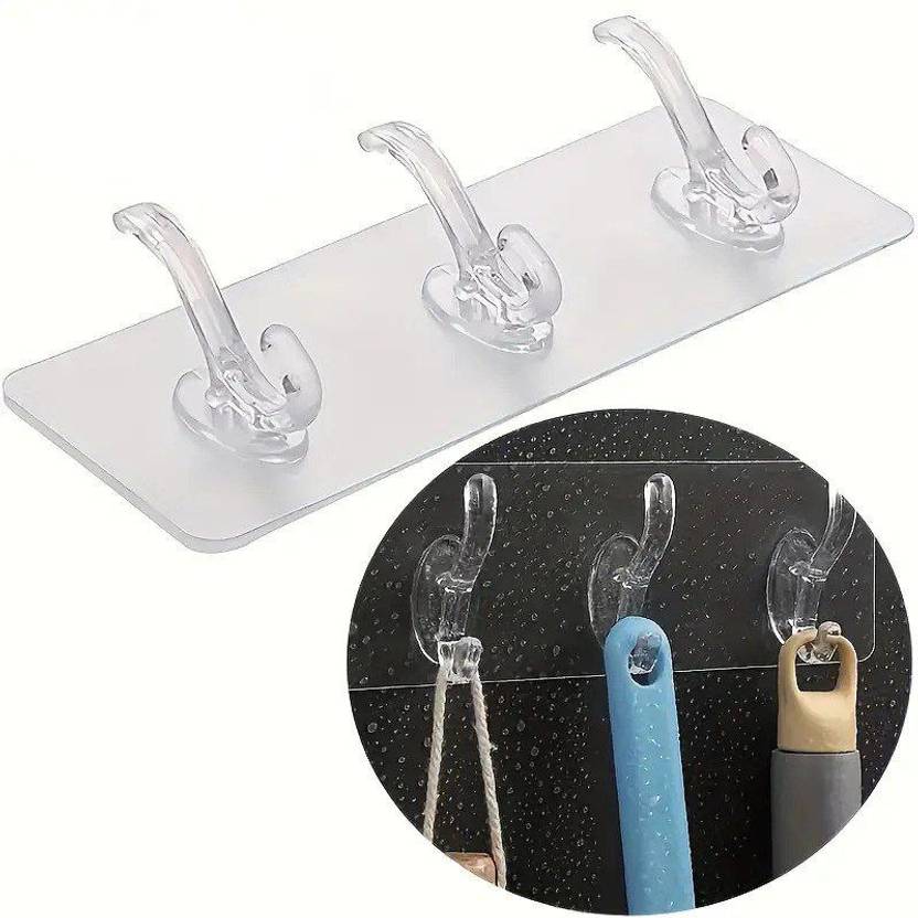 BESTZONE RETAIL MALL Heavy Duty Self Adhesive 3 Hook In 1 Hook Rail For Hanging Accessories Hook Rail 1