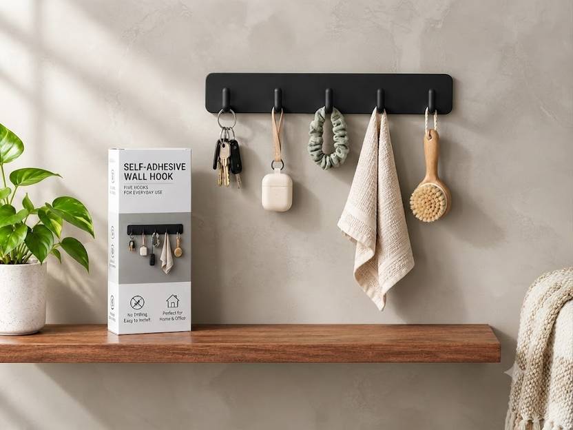 COFP Multi Purpose Wall Hook Rail with Sticky Pads for Home Kitchen Office Hook Rail 0