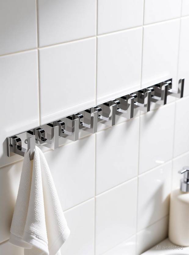 deeplax FLORA Shape 8 Pin Gloss Hooks Stainless Steel Bathroom Cloth Hooks / Hanger / Key Holder / Door Wall Robe Hooks Rail for Hanging Keys, Clothes, Towel Hook Rail Stainless Steel Steel Pack of 1 PCS Hangers (Silver) Hook Rail Swivel Hook 8