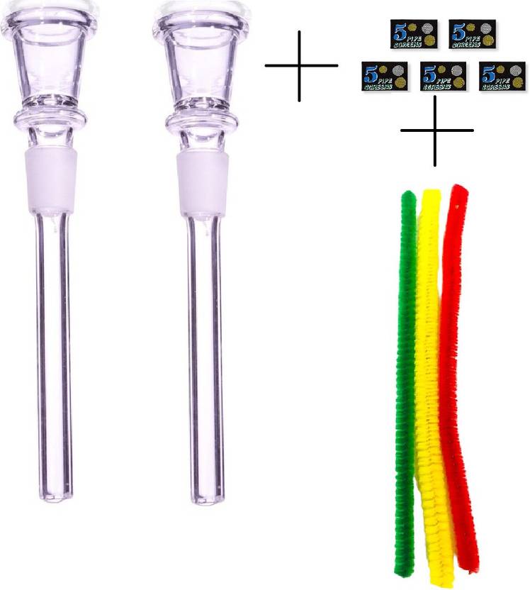 Badabong Pack of Glass Shooter Pipe (14.5 mm, 2 pcs), screens (5 packs) and pipe cleaners Glass Inside Fitting Hookah Mouth Tip