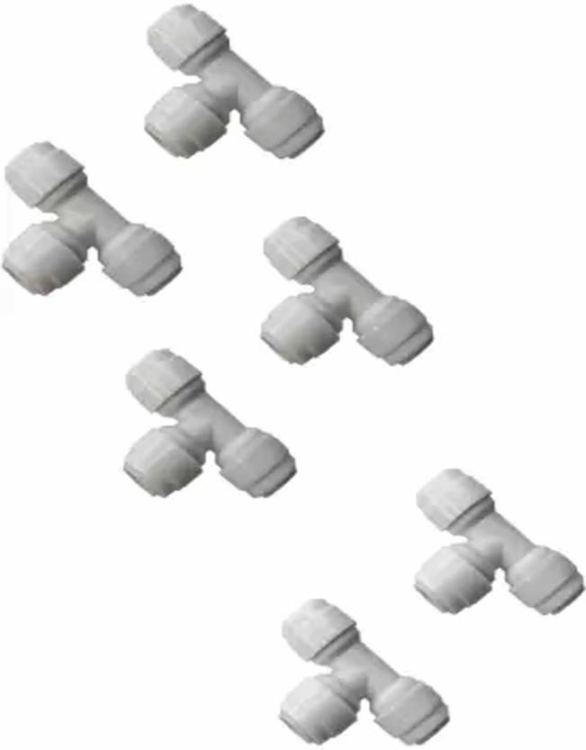 AQUA SRI "1/4"Inch Triple Push T-Connectors (6 Pcs) for All Kind of RO Water Purifier_J03 Hose Connector