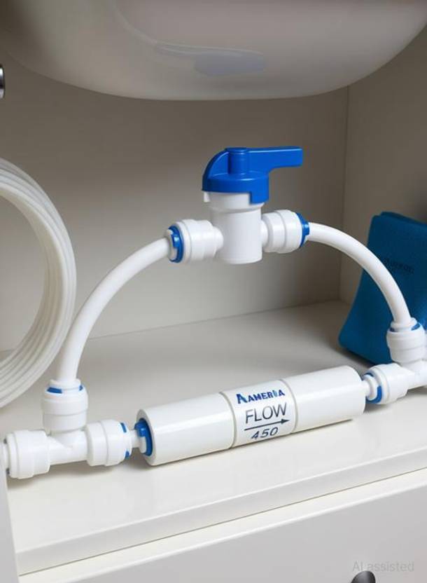 Aameria RO 1/4" inch QC Manual Flush Valve Kit with 450ml Flow Restrictor for RO Water Filter Reverse Osmosis System Hose Connector