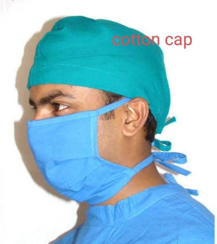SEEMESH Cotton Head Cap and Face Mask Set of 1 (CAP & Mask) Gown Hospital Scrub