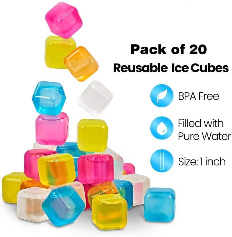H&M Store 20Pc Reusable Square Ice Cubes, Vibrant Assorted Colors, Plastic Chilling Cubes Multicolor Silicone Ice Cube Tray