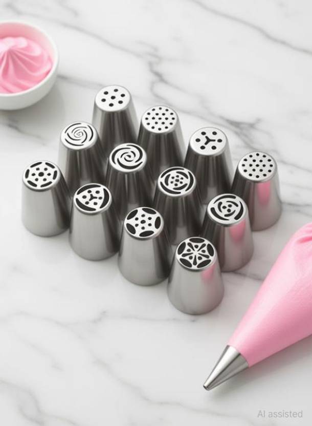 H&M Store 12 Pcs Russian Nozzles Set | Stainless Steel Reusable Decorating Nozzles Set | Russian Ruffle Skirt Icing Piping Tips | Cake Decorating Tool Stainless Steel Round Icing Nozzle