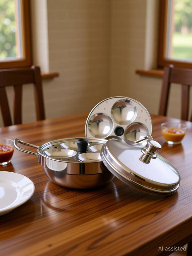AadiVeer Stainless Steel Idli cooker 2 idli plates and High Polished Bottom Kadai Induction & Standard Idli Maker
