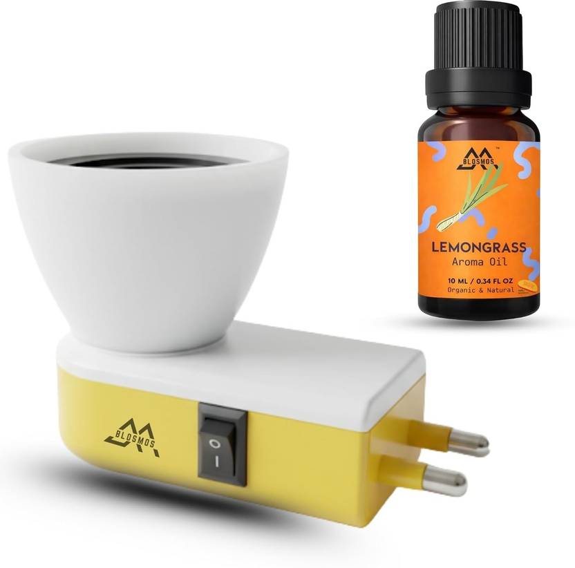 BLOSMOS Electric Plug-in Aroma Diffuser with Lavender Aroma Oil (10 ml) Plastic Incense Holder Set