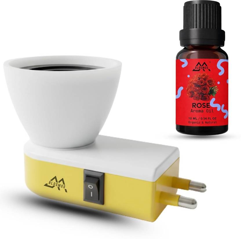BLOSMOS Electric Plug-in Aroma Diffuser with Lavender Aroma Oil (10 ml) Plastic Incense Holder Set