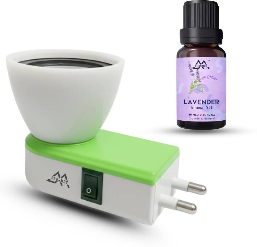 BLOSMOS Electric Plug-in Aroma Diffuser with Lavender Aroma Oil (10 ml) Plastic Incense Holder Set