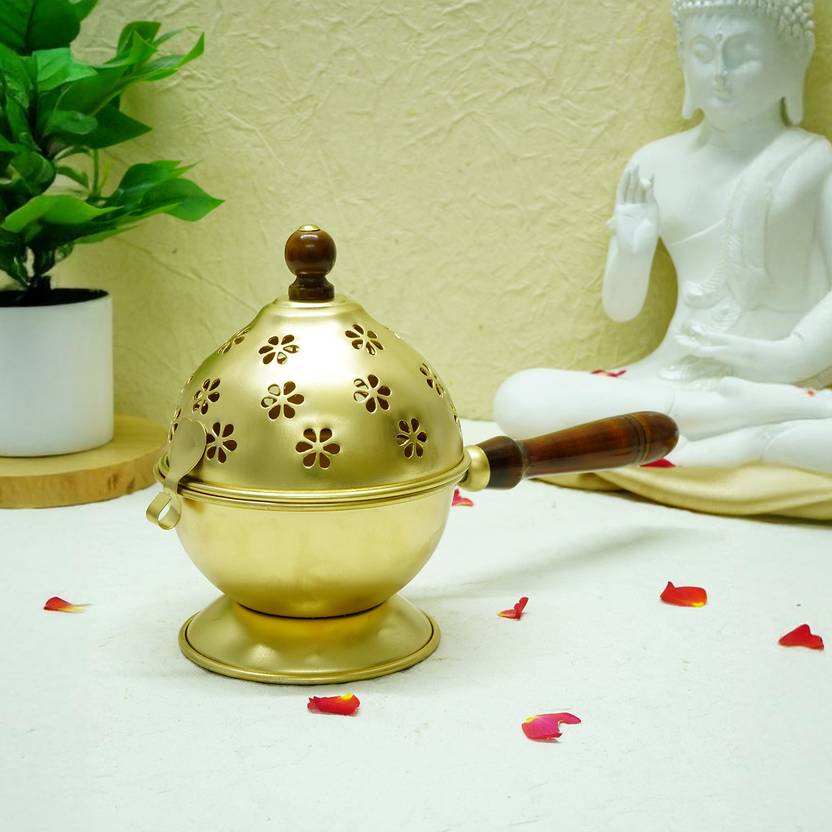 Ekhasa Metal Dhoop Dani Loban Burner with Wooden Handle for Home | Incense Oud Burner Iron Incense Holder