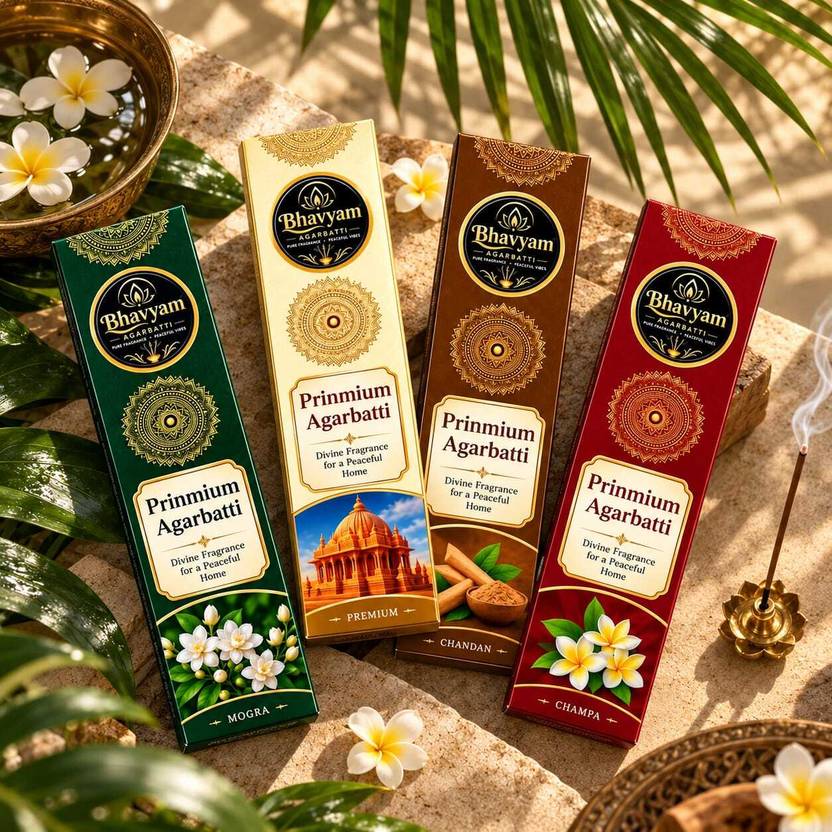 Bhavyamglobal PREMIUM AGARBATTI MOGRA, CHAMPA, GULAB, SANDAN
