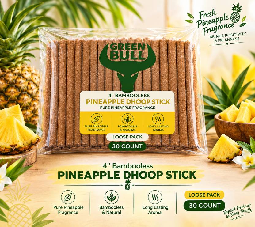 green bull Pineapple Premium Loose Bambooless Dry Dhoop Stick | 30 Sticks | Pineapple