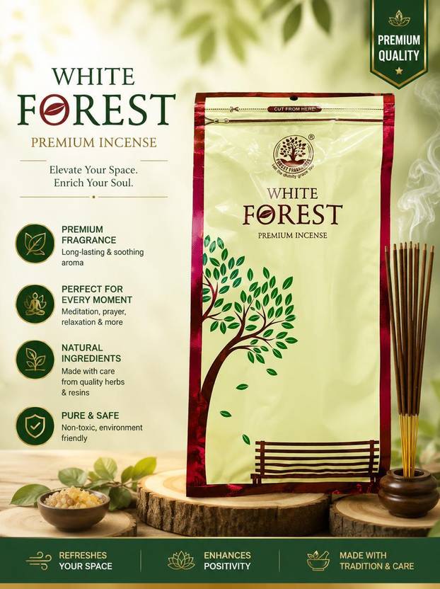 Forest Fragrance PREMIUM WHITE FOREST INCENCE STICK WHITE FORES, PREMIUM INCENSE STICK, PERFECT FOR POOJA