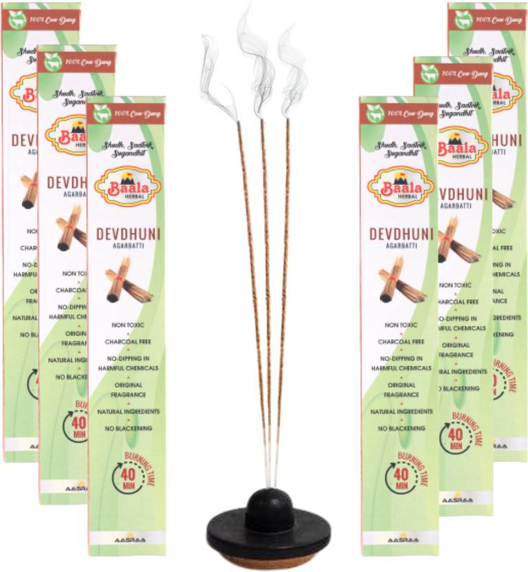 Baala Herbal Incense Sticks DEV DHUNI 60 Organic agarbatti Super Saver Pack of 6 DEVDHUNI, Cow Dung Agarbatti for pooja
