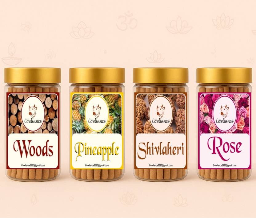 Cowliance 400 gm Jumbo Pack Dhoop Stick | Ideal for Daily Worship, Aarti & Festivals WOODS, PINEAPPLE, SHIVLAHERI, ROSE