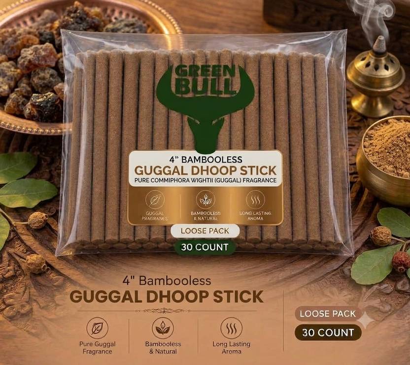 green bull Guggal Premium Loose Bambooless Dry Dhoop Stick | 30 Sticks | Guggal