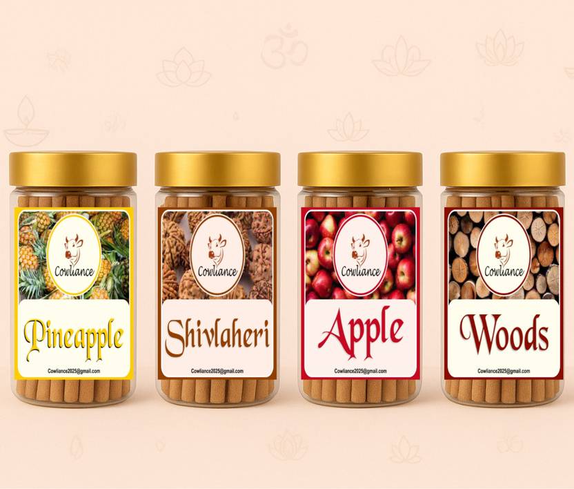 Cowliance 400 gm Jumbo Value Pack Dhoop Sticks | Ideal for Aarti, Puja & Festivals PINEAPPLE, SHIVLAHERI, APPLE, WOODS