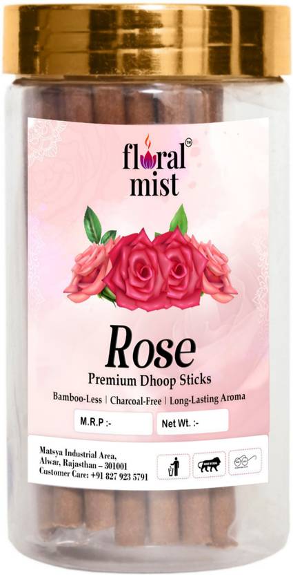 Floral Mist Premium Rose Charcoal Free Dry Dhoop Incense Stick Agarbatti 100GM Rose