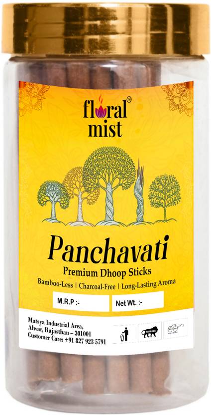 Floral Mist PREMIUM PANCHAVATI DRY DHOOP STICKS INCENSE AGARBATTI CHARCOAL FREE 100GMS Panchavati