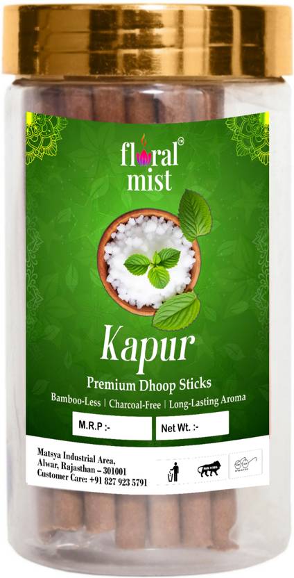 Floral Mist PREMIUM KAPUR DRY DHOOP STICKS INCENSE AGARBATTI CHARCOAL FREE 100GMS Camphor