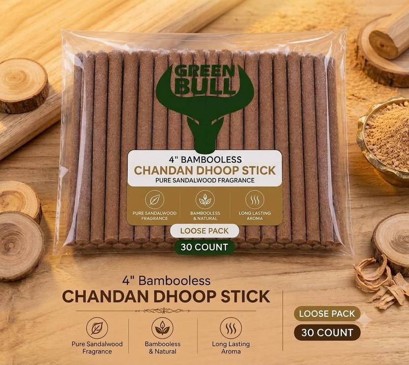 green bull Chandan Premium Loose Bambooless Dry Dhoop Stick | 30 Sticks | Chandan