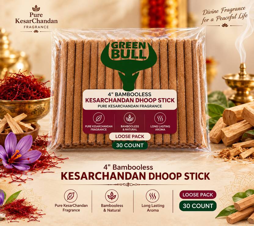 green bull 30+ KesarChandan Premium Loose Bambooless Dry Dhoop Stick | 100gm | KesarChandan