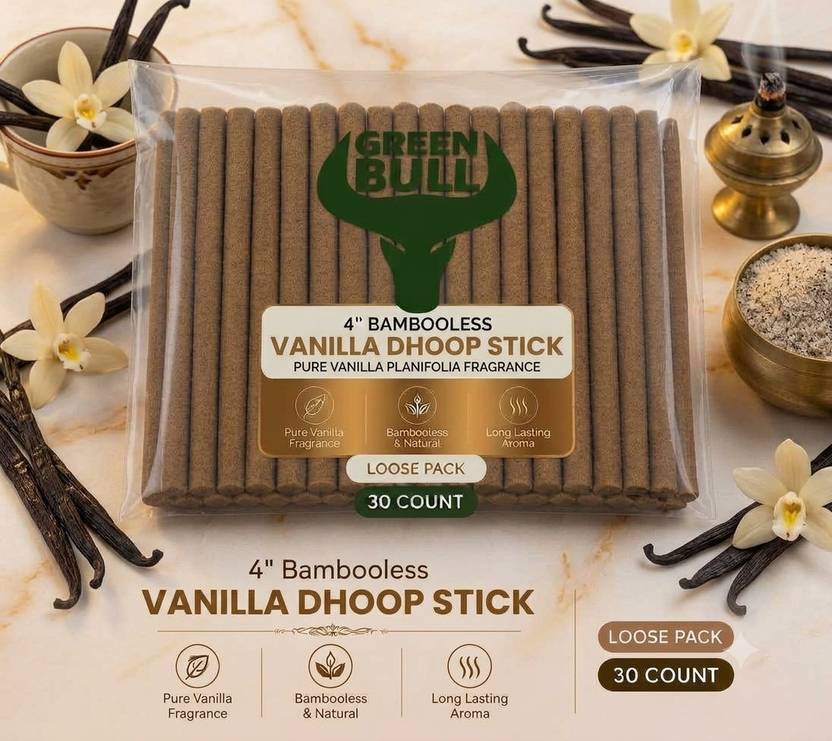 green bull Vanilla Premium Loose Bambooless Dry Dhoop Stick | 30 Sticks | Vanilla