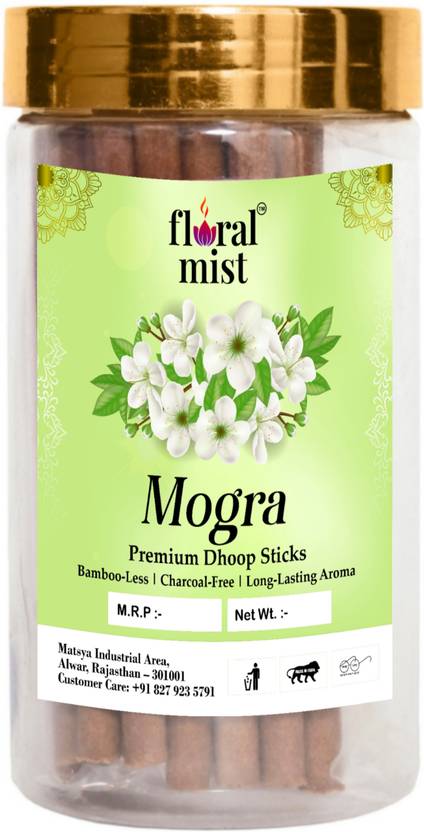 Floral Mist PREMIUM MOGRA DRY DHOOP STICKS INCENSE AGARBATTI CHARCOAL FREE 100GMS Mogra