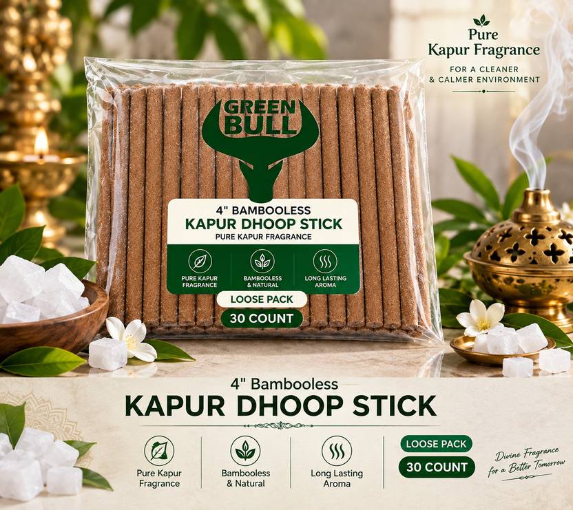 green bull Kapur Premium Loose Bambooless Dry Dhoop Stick | 30 Sticks | Kapur