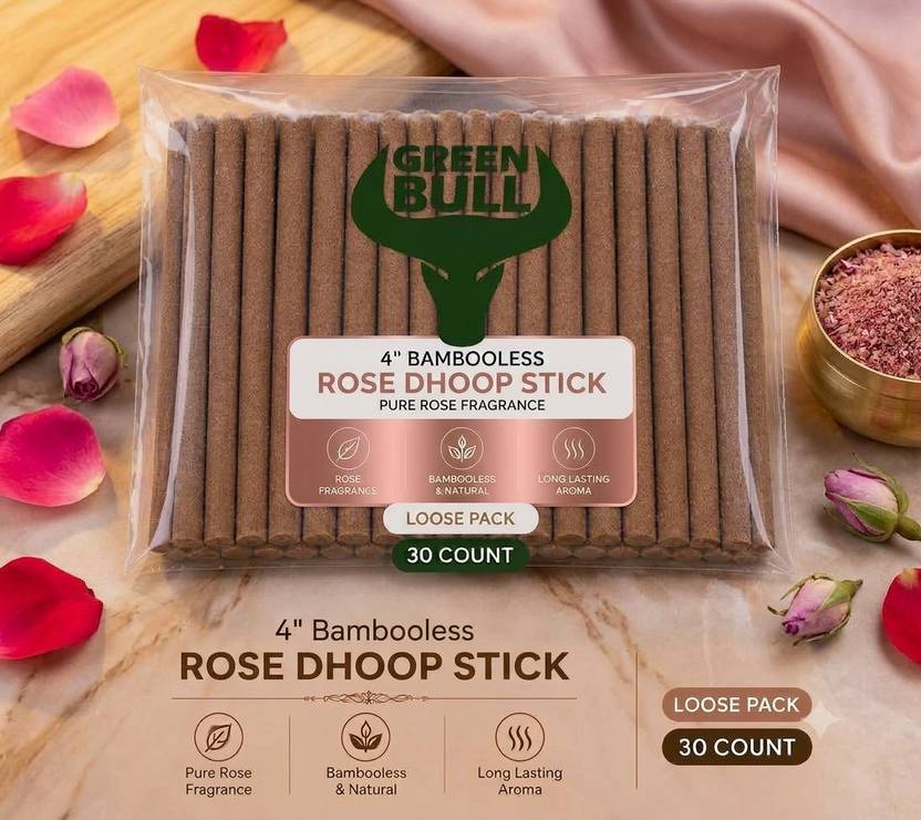 green bull Rose Premium Loose Bambooless Dry Dhoop Stick | 30 Sticks | Rose